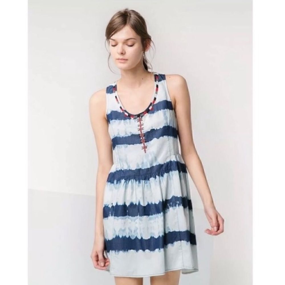 Mango ombré blue tie dyed mini dress with open back size XS